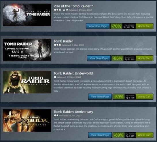 Franchise Tomb Raider Diskon 89% di Steam Hanya Untuk Dua Hari, Buruan Dibeli Gan!!