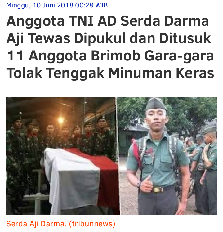 Anggota TNI AD Serda Darma Aji Tewas Dipukul dan Ditusuk 11 Anggota Brimob Gara-gara 