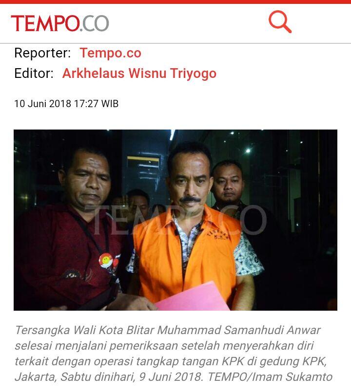 5 Kemiripan OTT Wali Kota Blitar dan Bupati Tulungagung oleh KPK