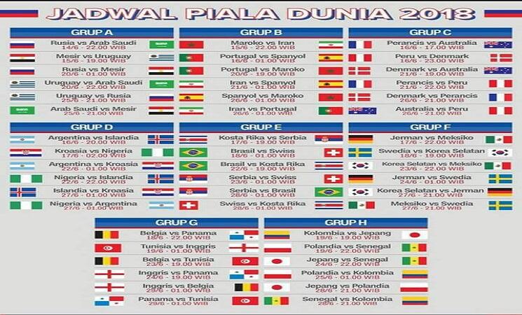 Jadwal Lengkap Piala Dunia 2018