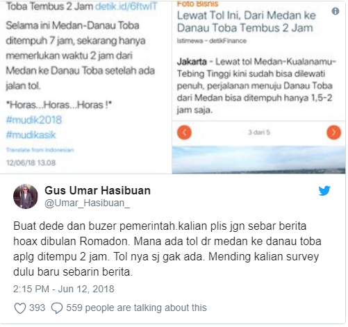 Umar Hasibuan Tuding Dede Budhyarto Sebar Berita Hoax soal Keberadaan Jln Tol.....