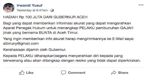 Sayembara! Barang Siapa Mengungkap Pembunuh Gajah Bunta, Maka…