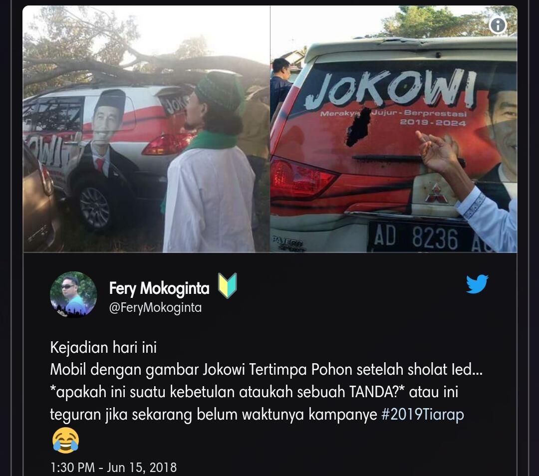 ViRAL Mobil Bergambar Jokowi PENYOK Ditimpa Pohon,Warganet:Pohonnya Radikal