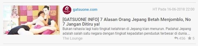 &#91;GATSUONE INFO&#93; 7 Alasan Orang Jepang Betah Menjomblo, No 7 Jangan Ditiru ya!