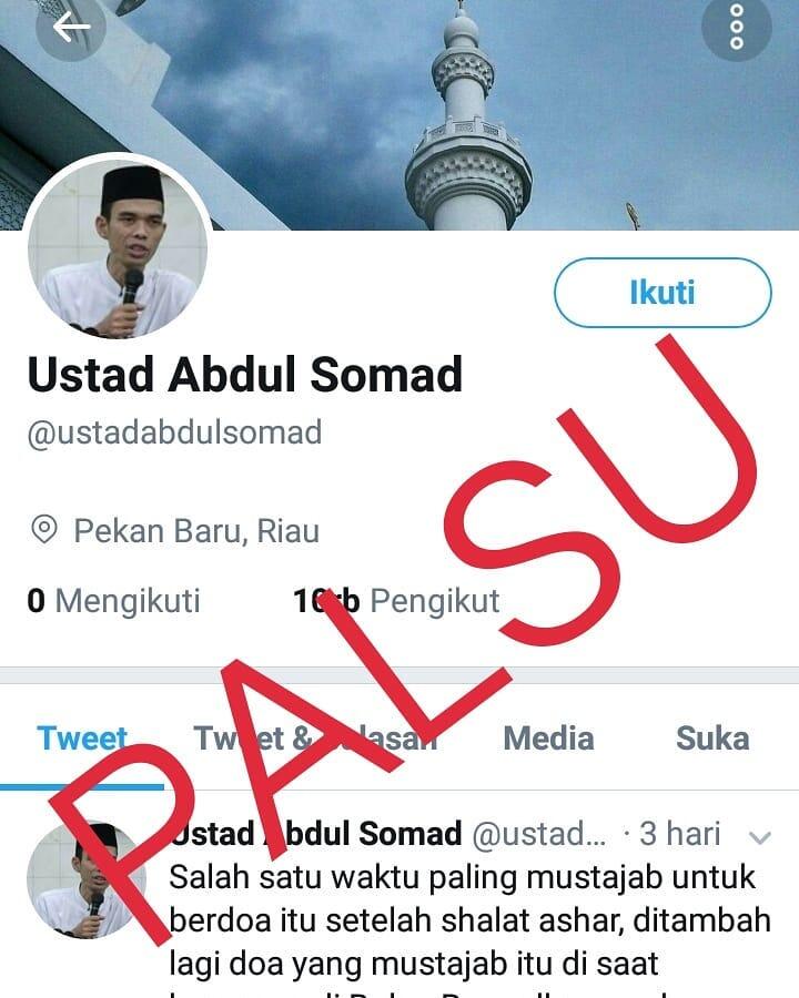 Awas, Ada Ustaz Abdul Somad Palsu Muncul di Twitter