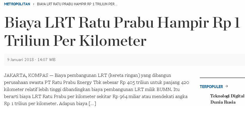 Fakta Proyek LRT yang Dituding Prabowo Ada Mark Up