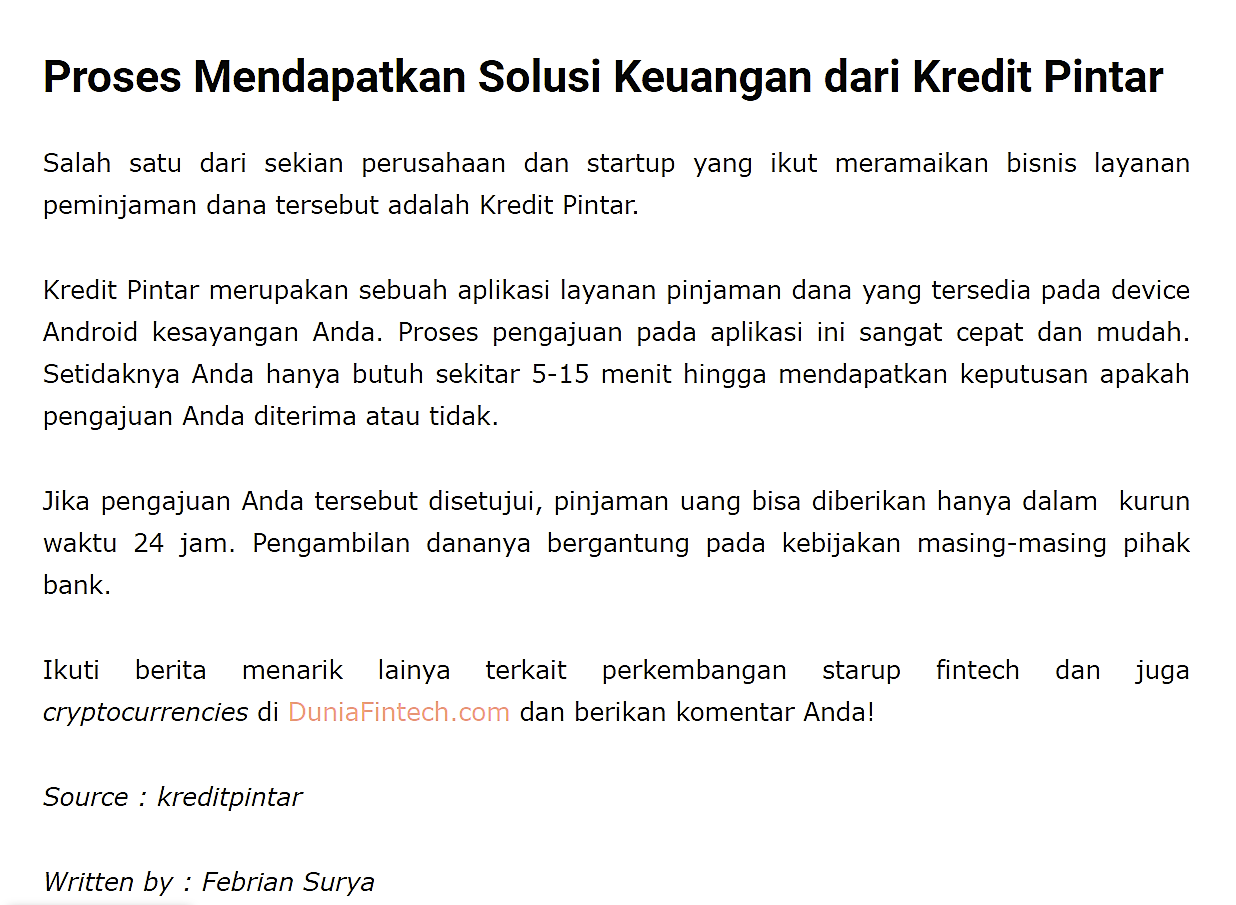 Penanaman Modal di Fintech Kredit Pintar (tanpa risiko dan sudah terdaftar di OJK)