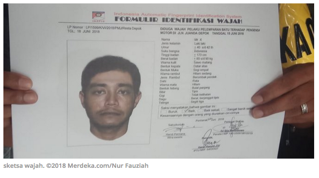 Ini sketsa wajah pelempar batu ke bocah 9 tahun di Depok