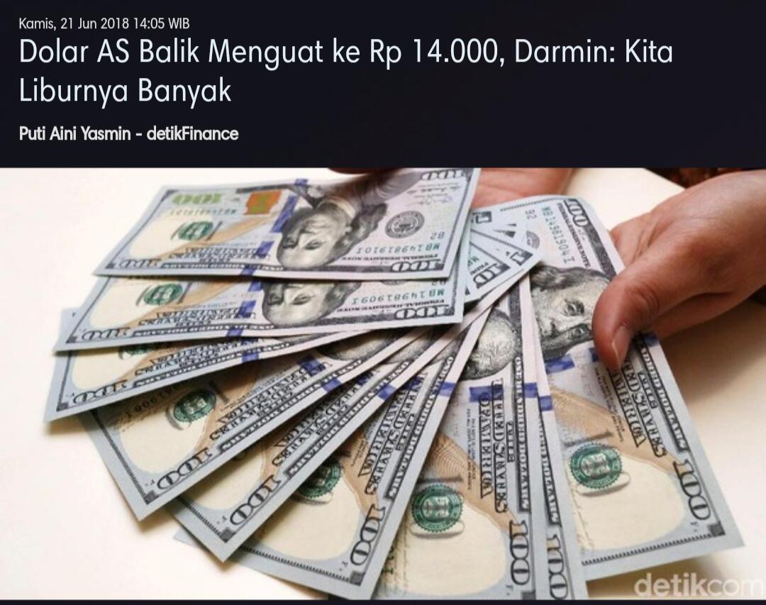 Dolar AS Balik Menguat ke Rp 14.000, Darmin: Kita Liburnya Banyak