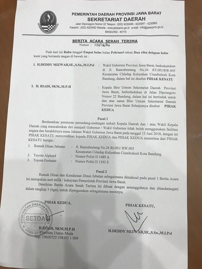 Rumdin Wagub Jabar Sudah Diserahkan Deddy Mizwar Sejak Februari