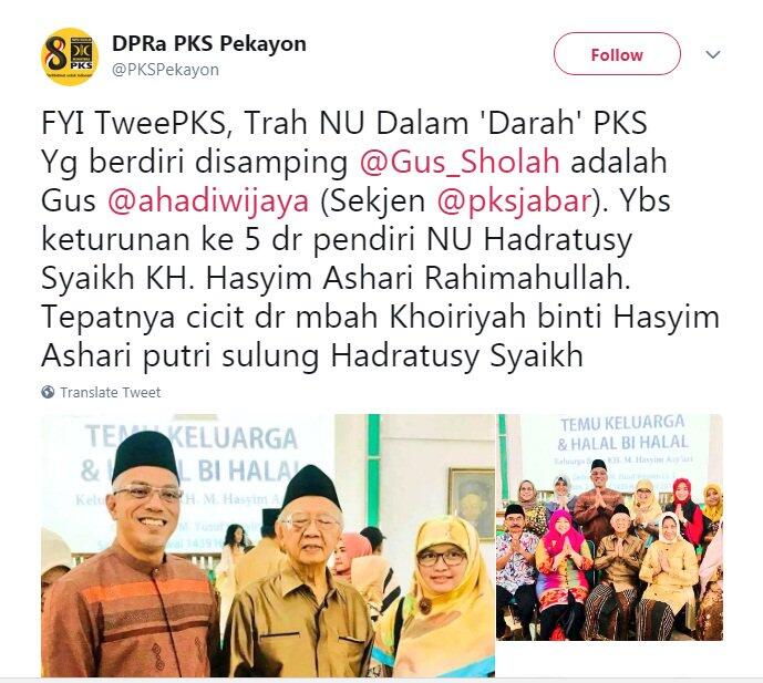 Pengurus Ponpes Tebuireng Bantah PKS Yg Diduga Giring Opini Dgn Bawa Nama Gus Solah