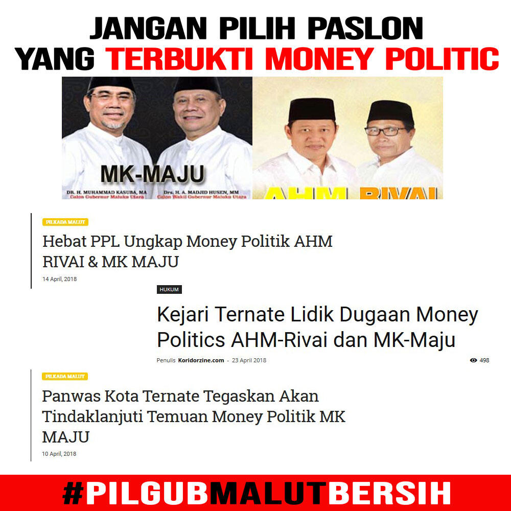 Kejari Ternate Lidik Dugaan Money Politics AHM-Rivai dan MK-Maju