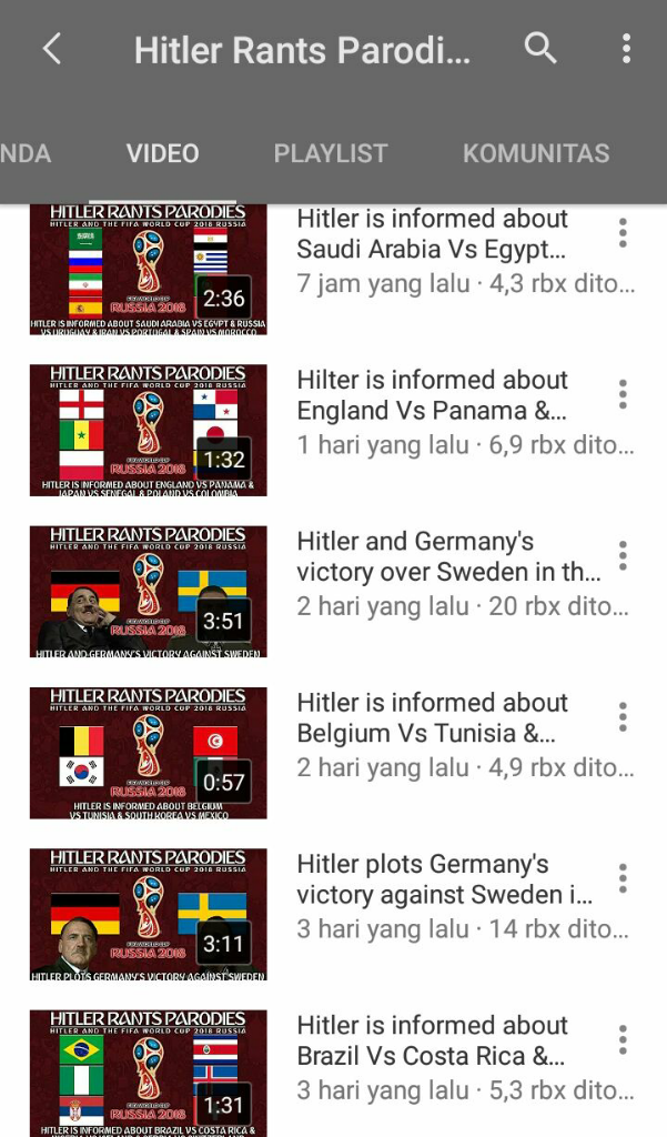 #SundulDunia Tontonan Channel Youtube Favorit Ane (TS) di Momen Piala Dunia 2018