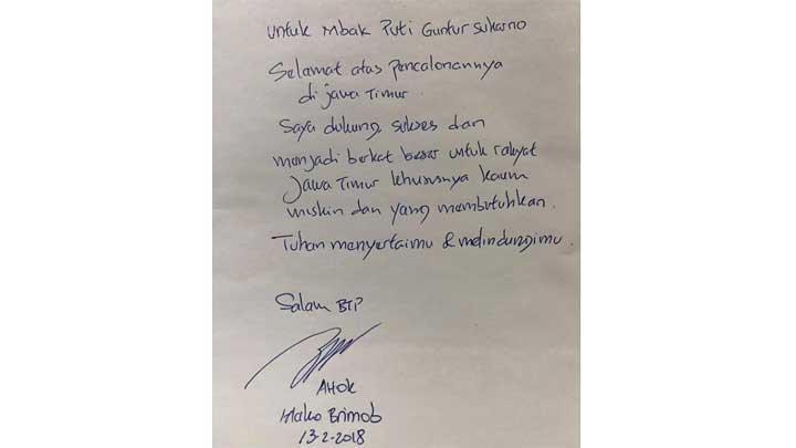 Ahok Kirim Surat Dukungan untuk Puti Guntur Soekarno