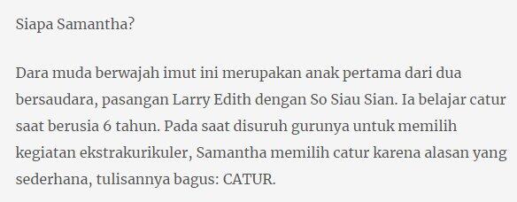 Samantha Edithso, Juara Dunia Catur FIDE U-10 dari Indonesia!