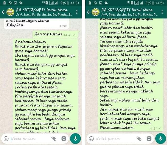 Gara-gara Tak Coblos Paslon PKS, Bu Guru SDIT Darul Maza Bekasi Dipecat