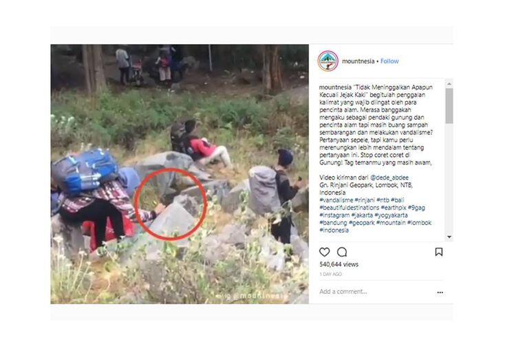 Viral, Video Pendaki Coret Batu Pakai Spidol di Gunung Rinjani

