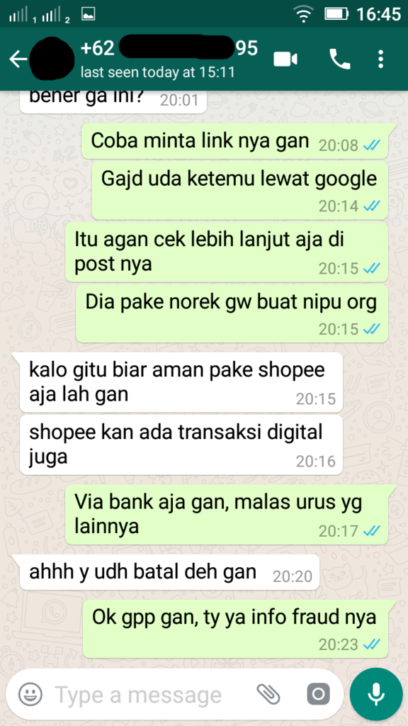 Penipuan dengan menggunakan nama &amp; nomor rekening Ibu Saya