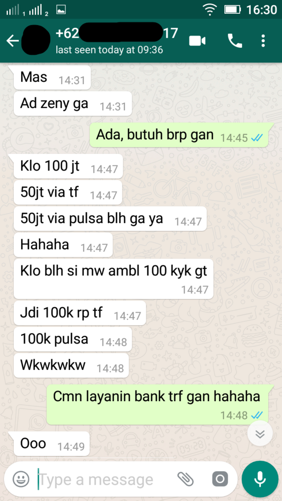 Penipuan dengan menggunakan nama &amp; nomor rekening Ibu Saya
