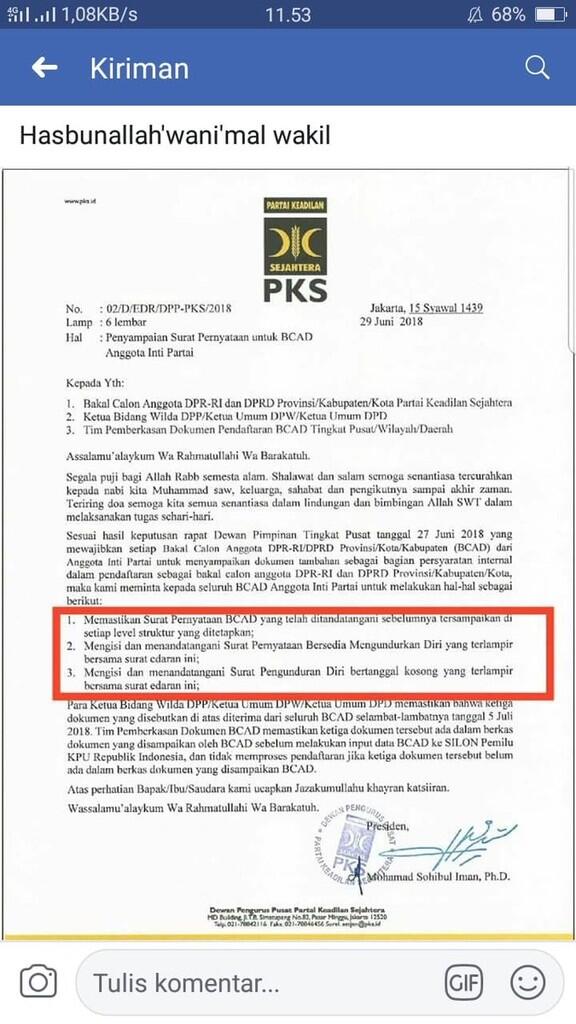 Fahri Hamzah Unggah Surat PKS 'Kerangkeng' Bakal Caleg