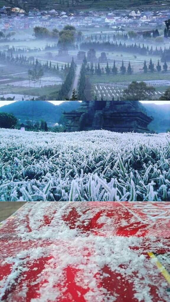 Dieng Bersalju, Kawasan Candi Arjuno Putih Tertutup Es.
