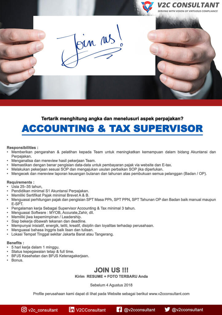 Accounting & Tax Supervisor (Spv-ATP) Konsultan Pajak