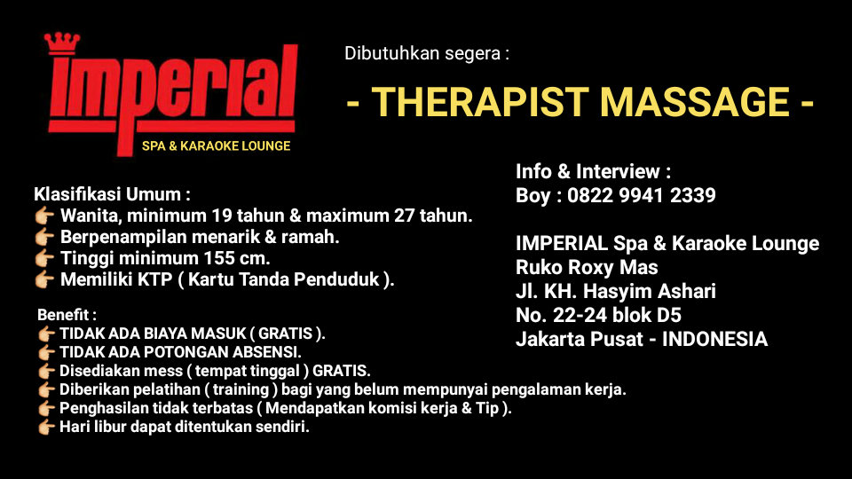Lowongan THERAPIST MASSAGE