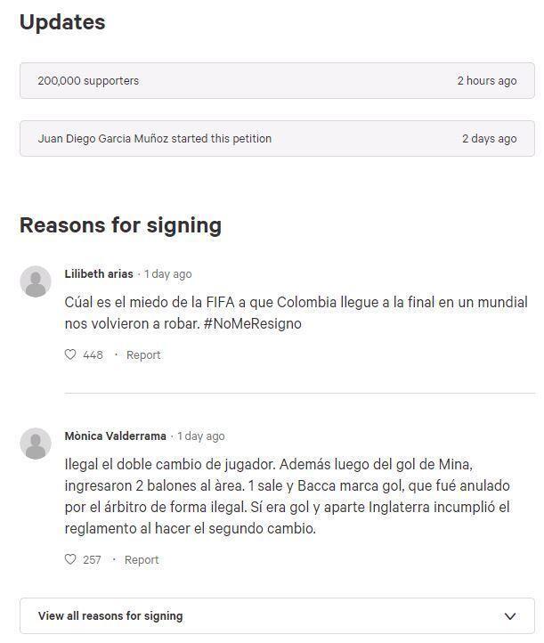 Tak Terima, Fans Kolombia Rilis Petisi Laga Lawan Inggris Diulang