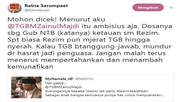 TGB Beri Dukungan kepada Jokowi, Ratna Sarumpaet: Itu Ambisius Aja