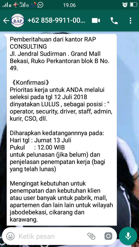 Modus penipuan (PT RAP tidak membuka lowongan apapun )
