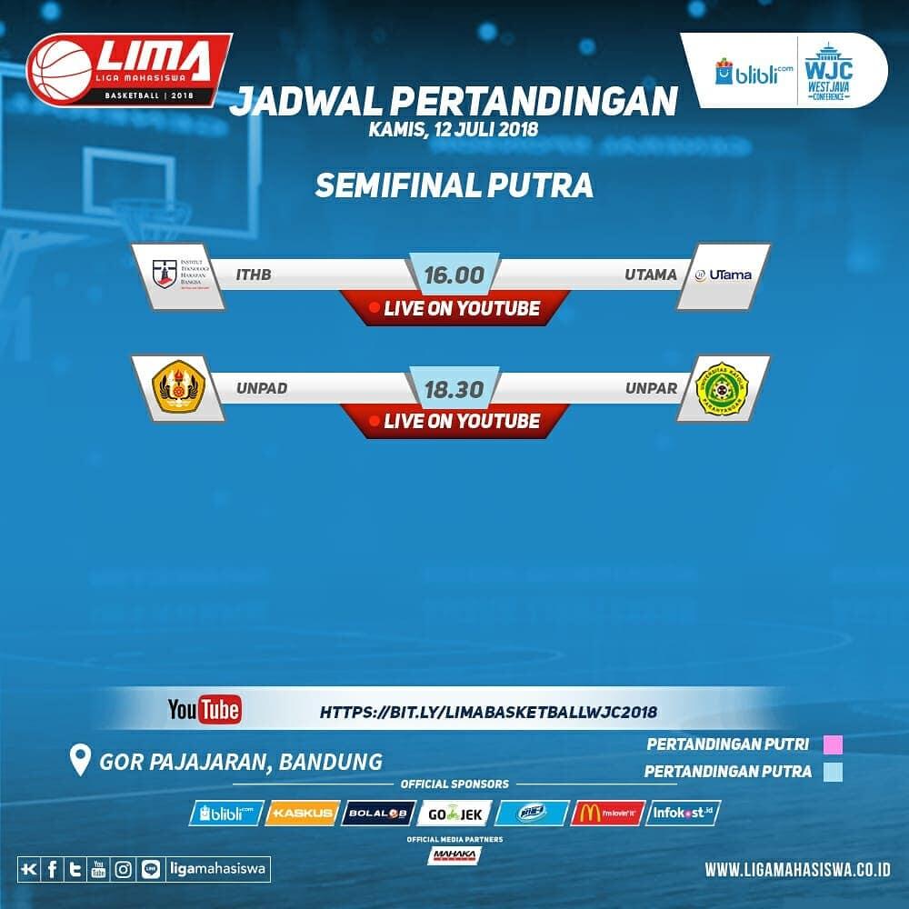 Jadwal pertandingan semifinal LIMA Basketball: Blibli.com WJC 2018.