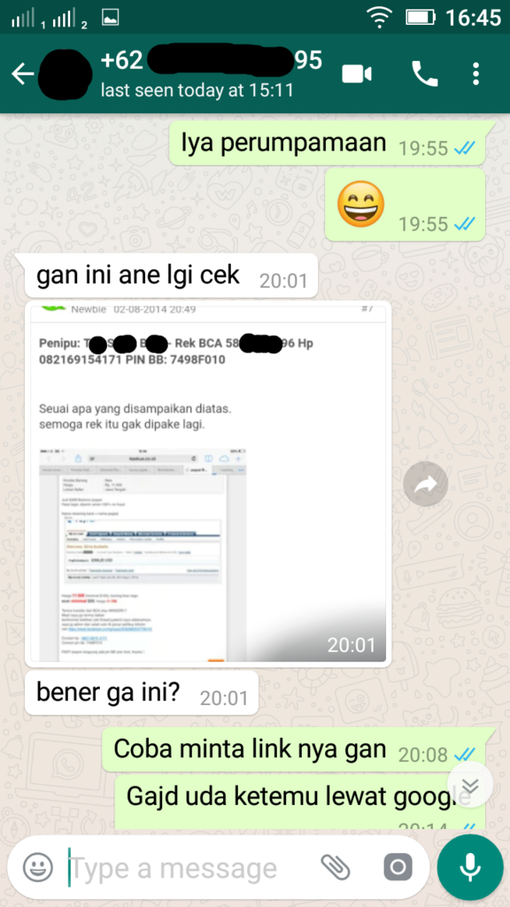 Penipuan dengan menggunakan nama &amp; nomor rekening Ibu Saya