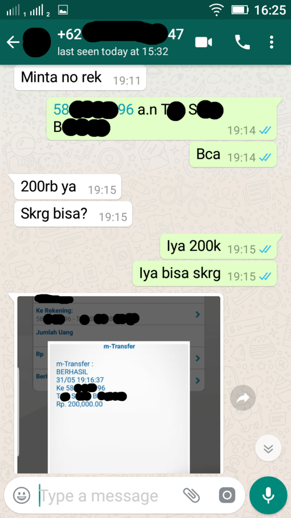 Penipuan dengan menggunakan nama &amp; nomor rekening Ibu Saya