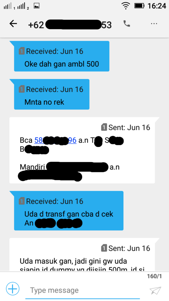Penipuan dengan menggunakan nama &amp; nomor rekening Ibu Saya