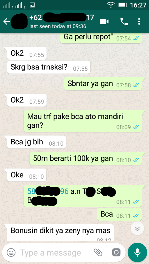 Penipuan dengan menggunakan nama &amp; nomor rekening Ibu Saya