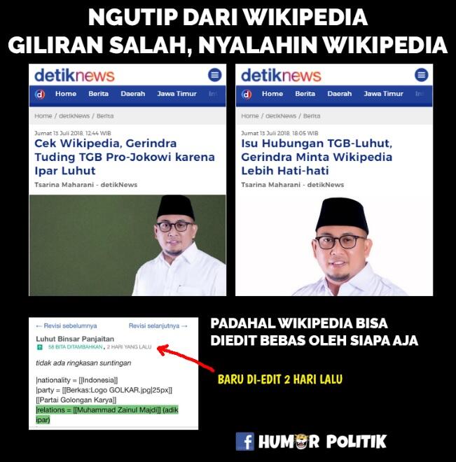 Isu Hubungan TGB-Luhut, Gerindra Minta Wikipedia Lebih Hati-hati