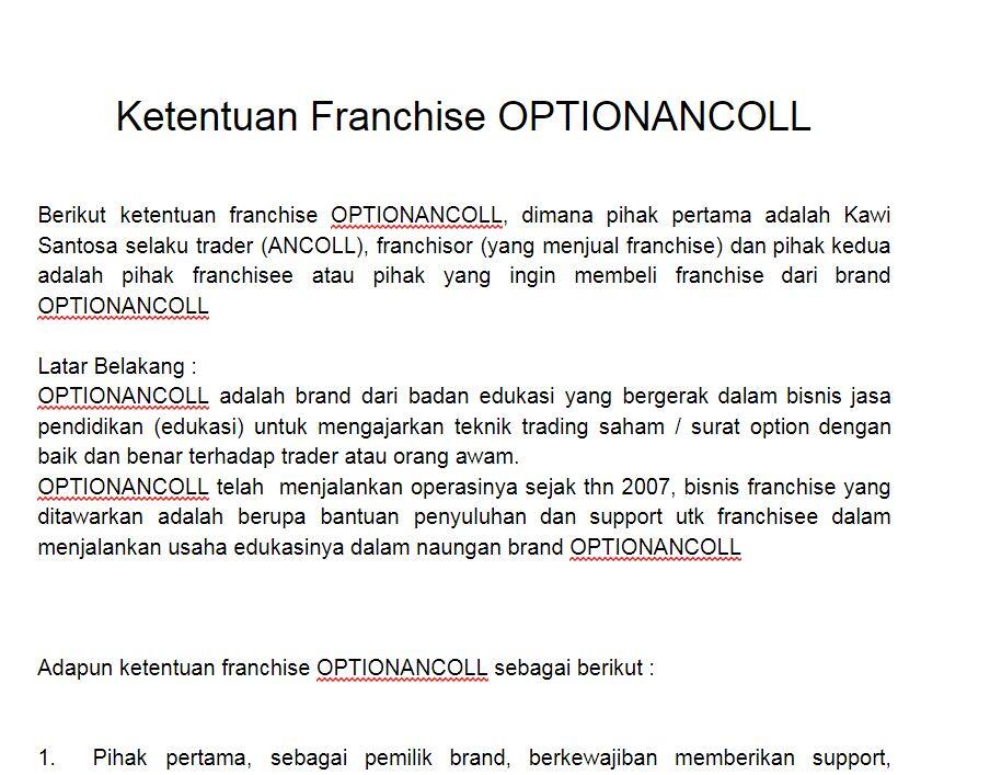&#91;FRANCHISE&#93; Kerjasama bisnis pelatihan seminar / workshop OPTIONANCOLL