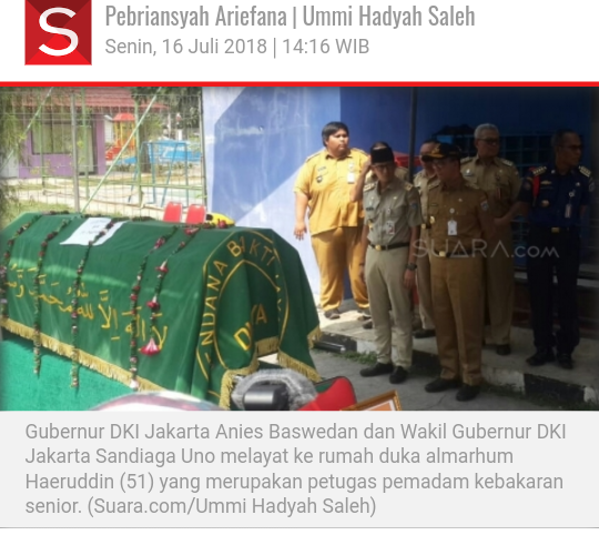 Anies Jadi Imam Salat Jenazah Petugas Damkar yang Tewas di Sunter