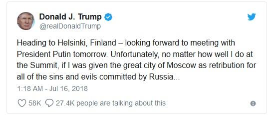Jelang Pertemuan dengan Putin, Trump Sebut Rusia Musuh