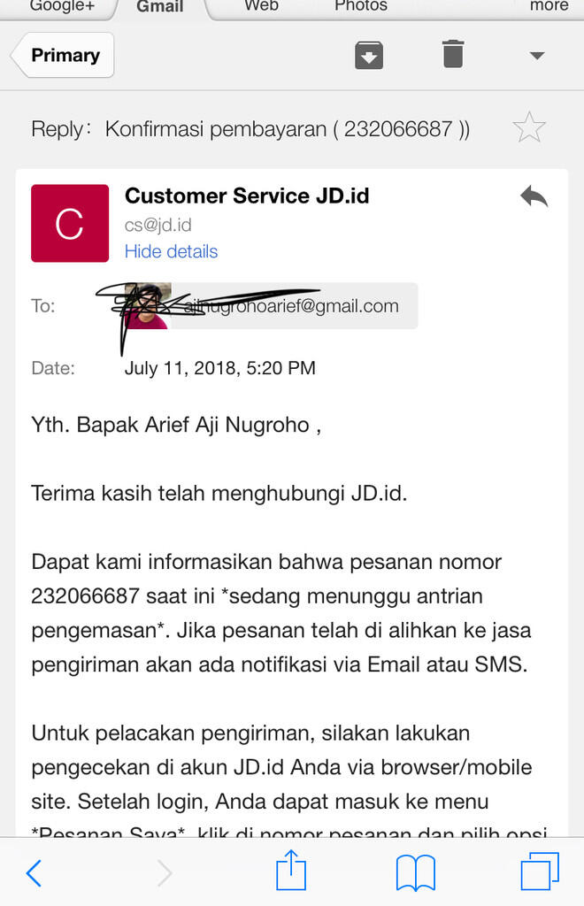 Kecewa dengan pengiriman jd.id