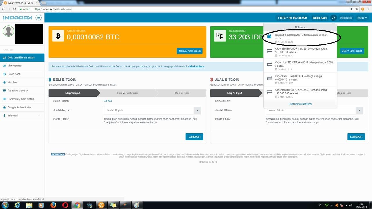 Sambil browsing dapet BTC (Bukti WD langsung ke Indodax)