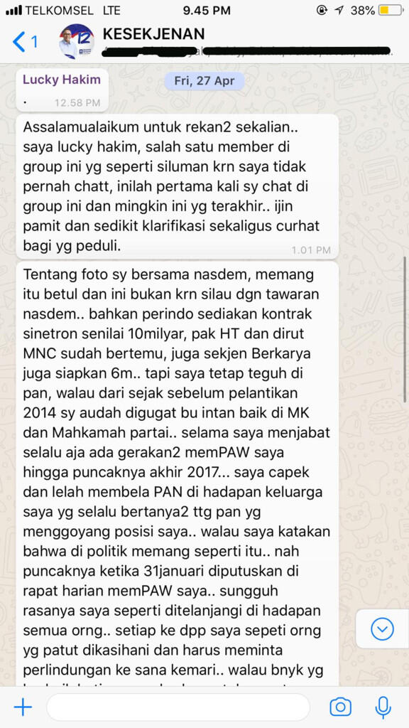 Lucky Hakim Ngaku Ditawari Perindo Rp 10 M, Berkarya Rp 6 M