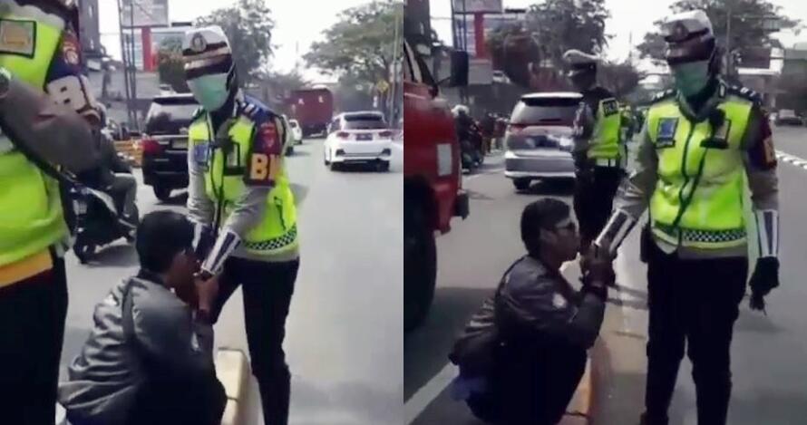 Hampir Celakakan Polwan, Sikap Pemotor Ini Sungguh Terpuji