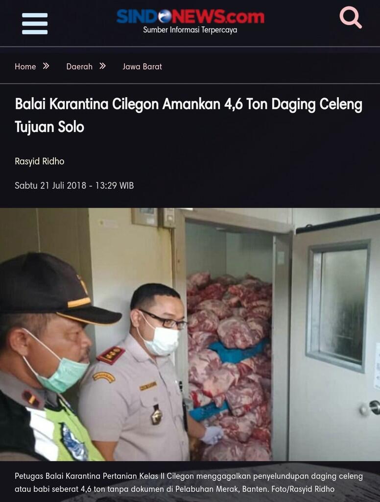 Balai Karantina Cilegon Amankan 4,6 Ton Daging Celeng Tujuan Solo