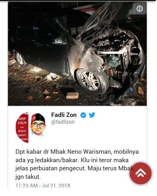 Fadli Zon: Ada yang Ledakkan Mobil Neno Warisman