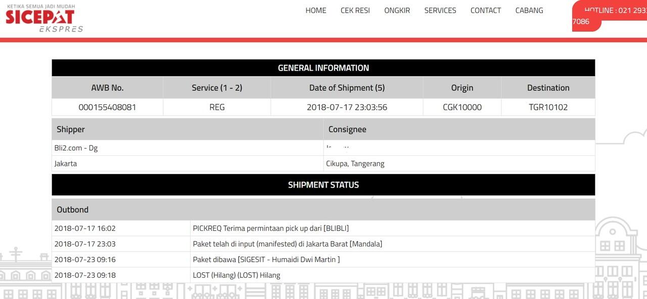 Kehilangan paket 2 kali oleh Sicepat semoga ada evaluasi oleh Blibli kepada Sicepat
