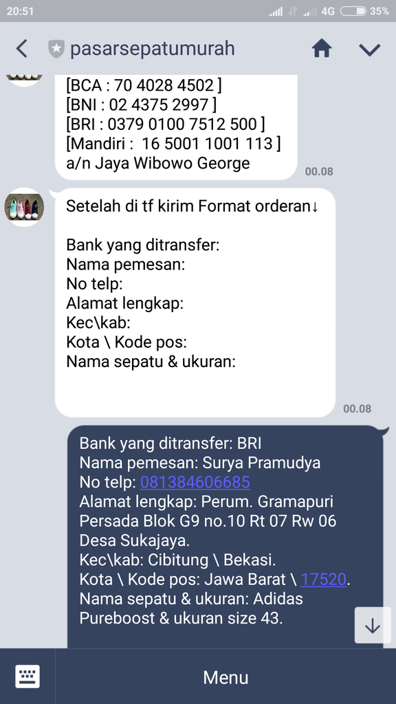 PENIPU Jaya Wibowo George akun instagram pasarsepatumurah 