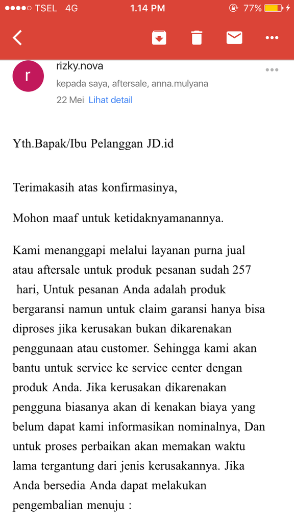 Pengalaman buruk tetang Claim garansi di JD.ID Hanya Klausula semata.