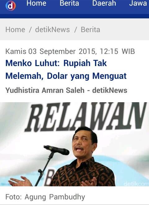 Luhut: Jangan Khawatir Rupiah Lemah, Kok?