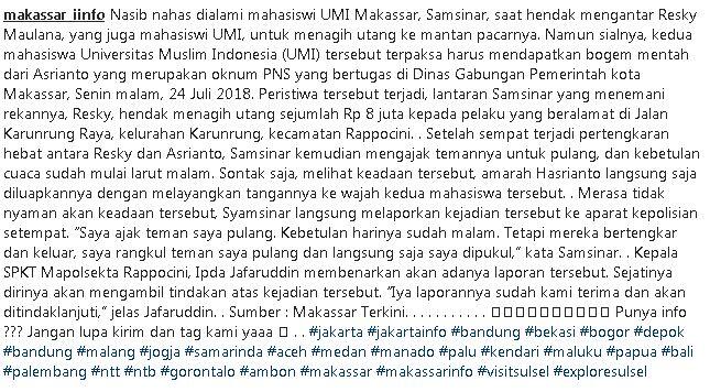Niat Nagih Utang, Mahasiswi ini Malah Dapat Bogem Mentah Hingga Pipi Memar